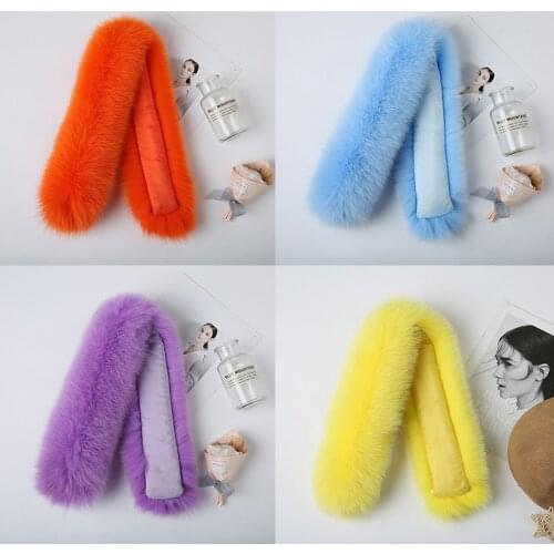 Natural Fox Fur Collar Women Down Coat Real Fur Collar Genuine Warm Neck Caps Strip Luxury Fox Fur Scarves Shawl