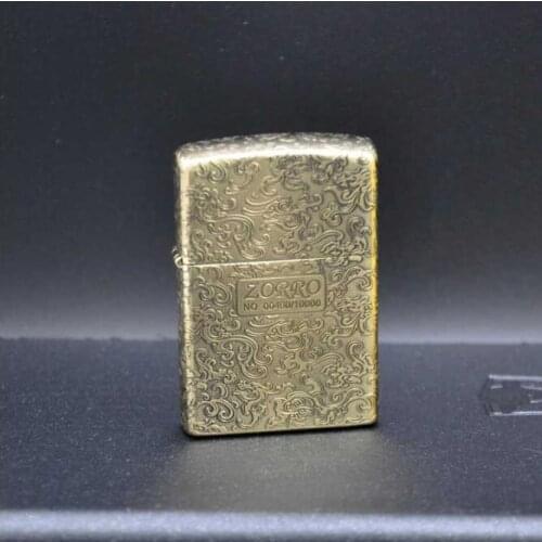 Zorro Pure Copper Kerosene Windproof Lighter Lucky Cloud Pattern Gasoline Oil Lighter Smoking Tool With Gift Box