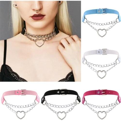 Punk Gothic Leather Collar Jewelry Gifts 1 Pcs Choker Adjustable Heart Necklace