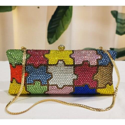 2021 High Quality Full Diamond Crystal Clutch Bag Luxury Designer Yellow/Blue/Green Multicolored Rhinestone Party Prom Purse