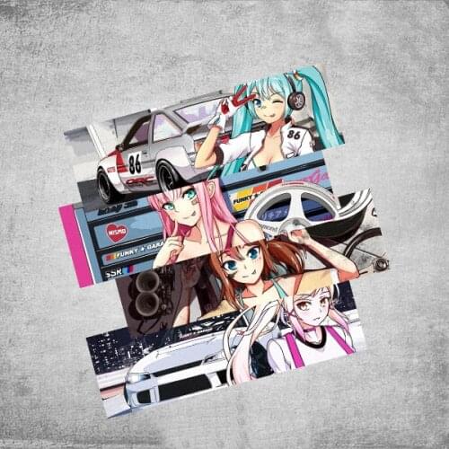 4PCS Car Styling Sticker Lovely Girl AE86 JDM Racing Anime Auto Oil Tank Window Body Vinyl Computer Decals
