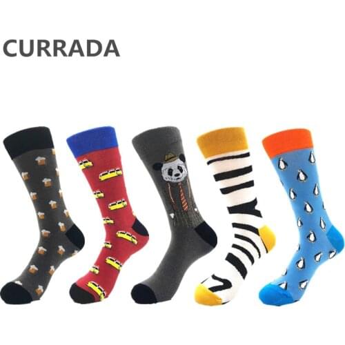 5pairs/lot Brand Mens Happy Socks 2019 New fashion Casual compression sock Quality Combed Cotton colorful Funny Socks For Gifts