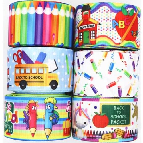 50 Yards 1.5'' (38MM) Back To School Printed Grosgrain Ribbons For Hair Bows/ Gift Packaging DIY Handmade Materials Y19071904
