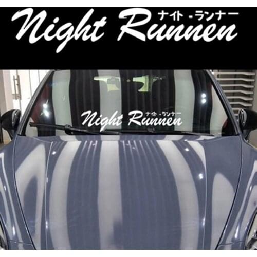 55cm*11cm Night RUN Japanese JDM Front-end Side Window Sticker Funny Car Styling Decal Stickers Accessories Silver Oem PVC 55
