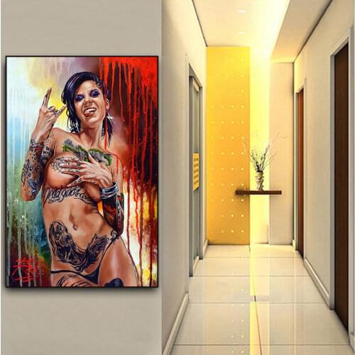 Abstract naked womans body exaggerated tattoo print on canvas art painting bar wall prints and posters home decoration pictures
