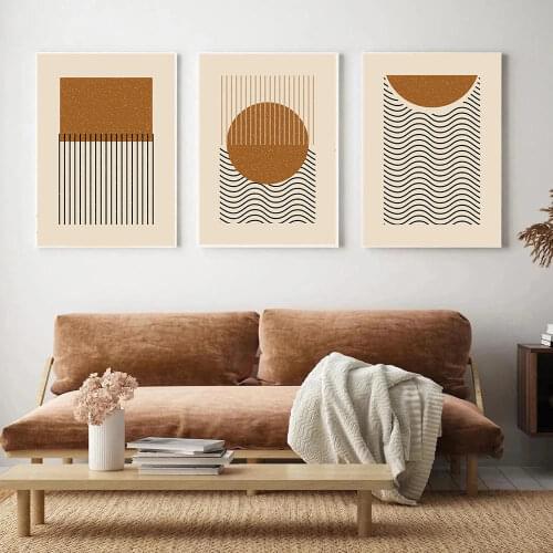 Abstract Orange Prints Boho Sun Canvas Painting Line Stripe Wall Art Poster Minimalist Print Wall Pictures For Living Room Decor
