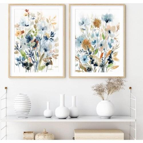 Watercolor Mix Flowers Leaves Botanical Canvas Painting Wall Art Pictures Posters and Prints Living Room Kitchen Home Decoration