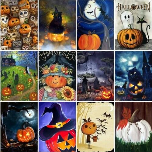 AZQSD Diamond Painting Happy Halloween Pumpkin Embroidery Mosaic Craft DIY Full Square Drill Gift