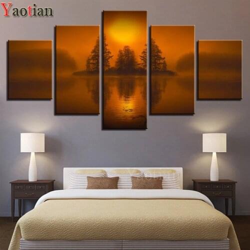 Diamond Painting 5 Pieces Tree Sun Sunset Scenery Diy Full Square Round Diamond Embroidery Mosaic crafts hobby home decor