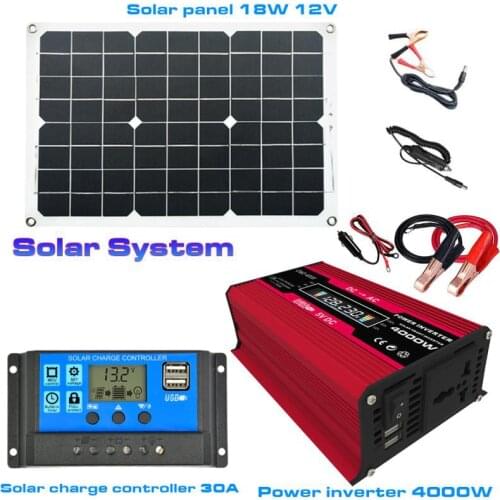 4000W LCD Display Car Power Inverter Converter Adapter 12V to 110/220V Voltage Sine Wave Transformer Modified Solar Panel System
