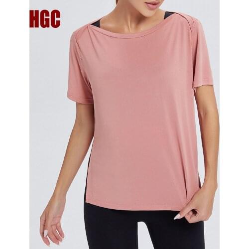 Short Sleeve Yoga Blouse Sports T-shirt Women Loose Leisure Elastic Running GYM Clothing Workout Fitness Versatile Top HGC