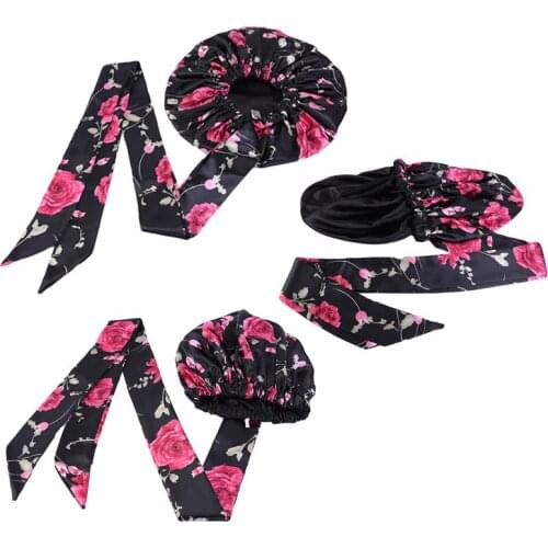Styling American Popular Satin Print Double Turban Ribbon Round Hat HeadScarf Wrap Coloring Headband Satin Hair Cap