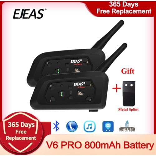 EJEAS V6 PRO Bluetooth Motorcycle Intercom Helmet Headset 6 Riders 1200m Communicator Interphone + Metal Splint