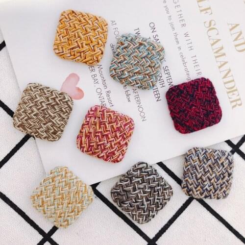 DIY Jewelry Findings Handmade Fabric Geometry Square Button Patch Sticker Fit Fashion Charm Ornament Pendant Earring 50pcs 25mm