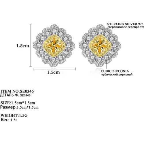 HOT Sell S925 Sterling Silver Yellow zirconium Earrings plated with gold Crystal zircon ruby sapphire Earrings