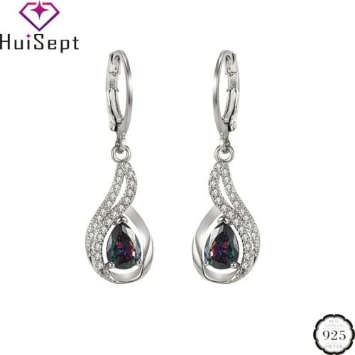 HuiSept Fashion 925 Silver Earrings Jewelry Water Drop Shape Topaz Gemstone Earrings for Female Wedding Gift Ornaments Wholesale