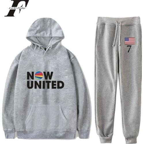 Now United Two Piece Set Women / Men Pullover Unisex Harajuku Suit Clothes Hoodies + Long Pants Usa Casual Cotton Drawstring
