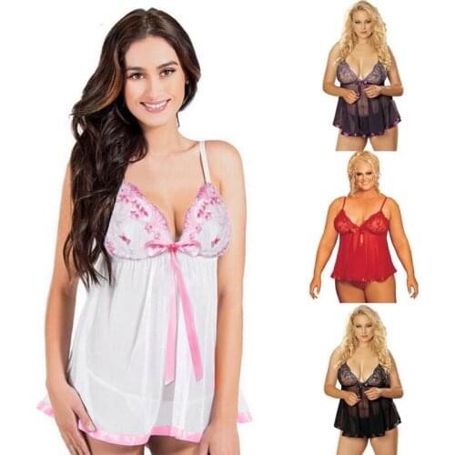 4 Colors New Style Fashion Lingerie Lace Dress Babydoll Women Underwear Nightwear Sleepwear Intimate Slips Plus Size S-6XL