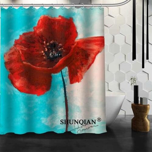 Best Nice Custom Poppy Painting Shower Curtain Bath Curtain Waterproof Fabric Bathroom Curtain MORE SIZE A6.1-140