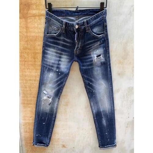 Fashion Tide Brand Patch Washed Worn Hole Paint Dot Dsquared2 Mens Jeans 002