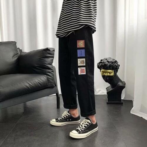 Mens Jeans Fashion Print Black Pants Harajuku Street Dress For Men Plus Size Jeans Casual Baggy Blue Jeans Pants