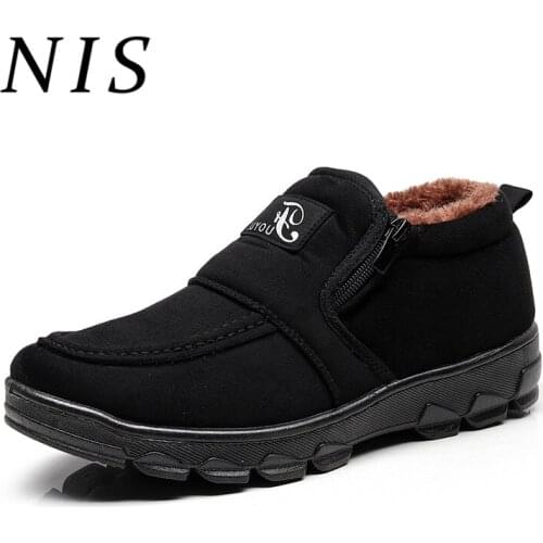 NIS Warm Plush Winter Snow Boots Men Faux Suede Fur-lined Ankle Boots Zipper Casual Sneakers Booties For Dad Gift Botas Hombre