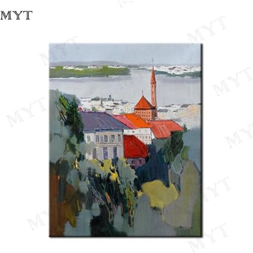 MYT Hand Painted Building Scenery Oil Painting Canvas Handmade Wall Art Picture Painting On Canvas Unframed For Home Decor