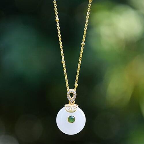New silver inlaid natural Hetian Jasper Pendant Necklace Chinese court style small lovely charm diamond womens jewelry