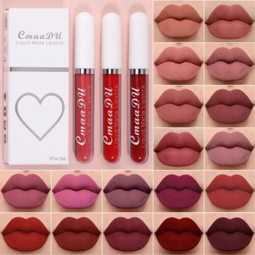 New Popular 18 Color Lip Gloss 3-piece Box Set Matte Non Stick Cup Lip Glaze Waterproof Lasting Lipstick