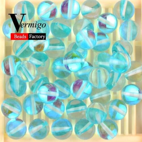 Wholesale Smooth Lake Blue Moonstone Austrian Crystal Beads Natural Stone Round Spacer Beads For Jewelry Making Diy Bracelet