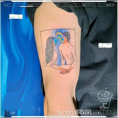 Couple Romantic Temporary Tattoo Stickers Men Women Oil Painting Creative Fake Tattoo Small Pattern Flower Arm Tattoo Stickers