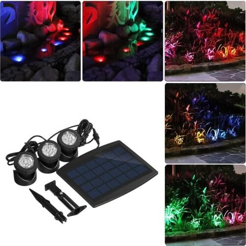 3 PCS LED Underwater Waterproof IP68 RGB Spot Lamp On Solar Power Submarine Projector Light For Garden Pond Pool Tank Decoration