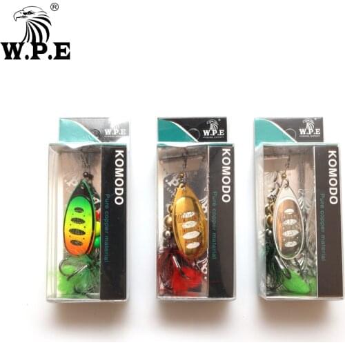 W.P.E KOMODO 1pcs Spinner Lure 11.1g/16.9g Metal Fishing Lure Artificial Hard Bait Feather Spoon Fishing Tackle Crankbait Pike
