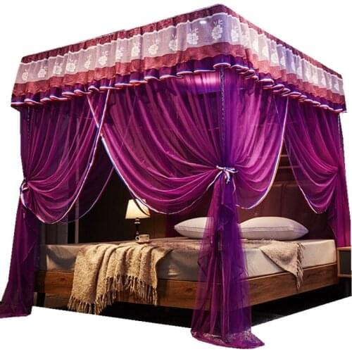 Factory Direct Sales Ins Square Top Princess Mosquito Net Household Three-Door Floor-Standing Dark European Court Mosquito Net