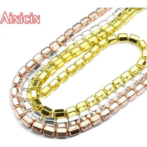 DIy Bracelet Making Loose Beads Rose Gold Silver Plating Hexagon Cylinder Hematite Strand Loose Beads 5pcs