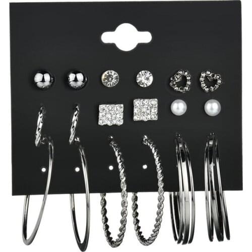 Fashion 8 Pair/Set Crystal Heart Geometric Leaves Stud Earrings for Women Vintage Wedding Earrings Set Gift