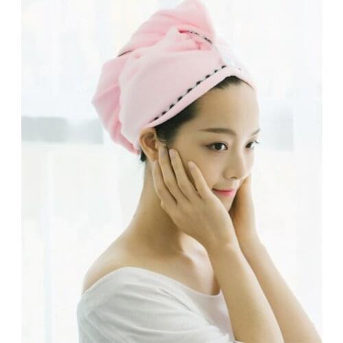 Dry Hair Hat Hair Turban Women Girls Ladies Cap Bathing Drying Towel Head Wrap Hat Quick-drying Color Edge Shower Cap AT215