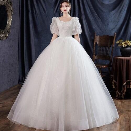 Gryffon Puff Sleeve Wedding Dress Sweet Bridal Gown Classic Lace Up Ball Gown Princess Luxury Pearl Cheap Wedding Gowns