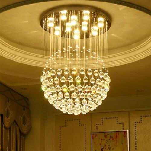 Round Shape Staircase LED Crystal Chandeliers Lighting Fixture for Hotel Lobby Foyer Ball Shape Rain Drop Chandelier Lighting