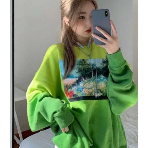 2020 autumn new cotton hoodies womens tide ins small daisy round neck loose new green tie-dye oversize national tide couple lon