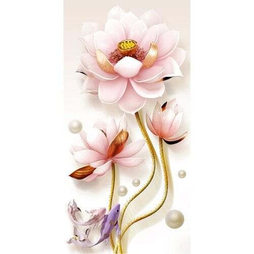 Vertical Version Lotus Fish Diamond Painting Round Full Drill Floral Nouveaute DIY Mosaic Embroidery 5D Cross Stitch Home Decor