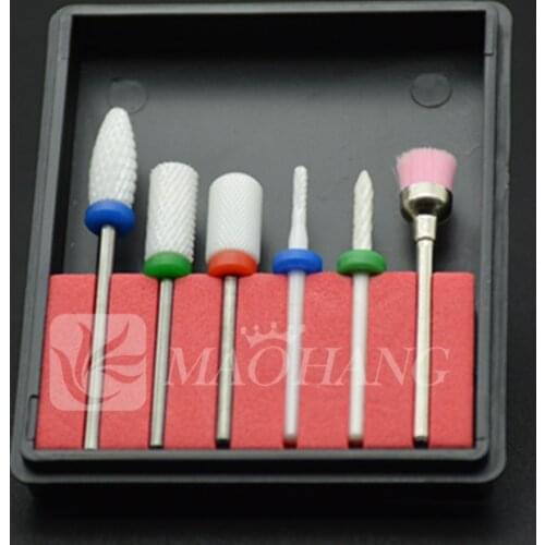 High quality 6pcs/set white Ceramic Nozzle Cutter Nail Drill Bit For Nail Art Electric Nail Drill Manicure Machine Nail Tools