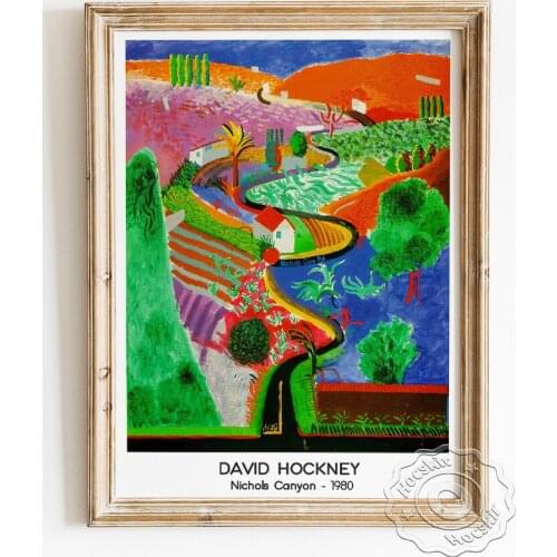 David Hockney Exhibition Modernism Art Museum Poster, Nichols Canyon Canvas Painting, Polychrome Landscape Gallery Wall Decor