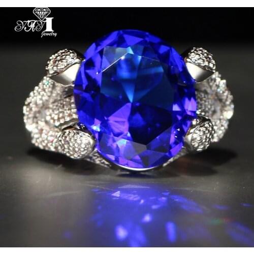 YaYI Fine Jewelry Fashion Princess Cut 10*12 mm Huge Blue Cubic Zirconia Silver Color Wedding Party Lovers Gift Rings
