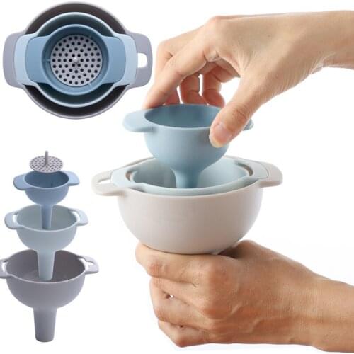 Yooap 3-in1 Multi-Purpose Funnel 4-Pack with Removable Filter for Fluid Delivery, Fluids, Dry Ingredients and Nordic Blue Powder