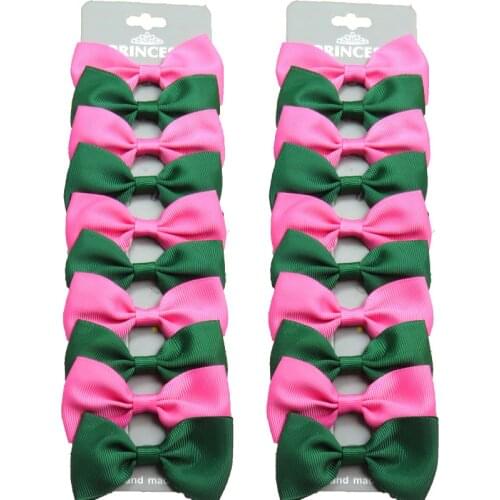 20PCS/Lot Green and Dark Pink With Hairpins Grosgrain Ribbon Bows Clips 2020 Korean Creativity Hair Accessories For Baby Girls
