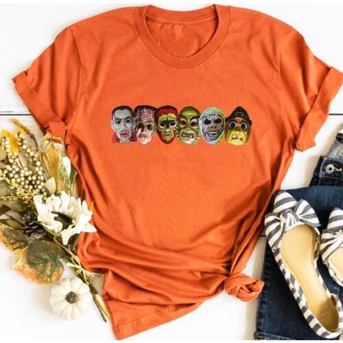 Vintage Halloween Masks Clothing Women Aesthetic Horror Movie Woman Tshirts Summer Tops Halloween Women Black Top L