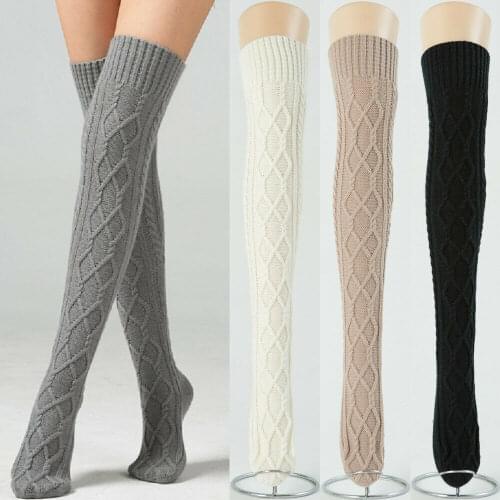 Women Winter Warm Crochet Knitted Over The Knee Stockings Thigh High Striped Stockings Long Tights Thigh Socks