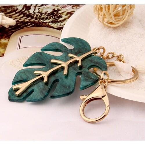 Leaf Keychain For Women Green Leaves Pendant Keyring 2021 Fashion Plant Female Key Holder Gifts For Friend Bag Jewerly Accessory