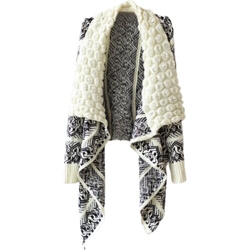 Women Sweater Jacket Bubble Collar Knitted Ladies Coat Hot new product European and American style geometric pattern bubble